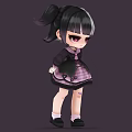 Cute Anime Character With Black And White Pigtails Red Eyes And Purple Plaid Skirt