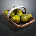 Wooden Storage Basket With Handle Holding Fresh Green Pears For Home Use