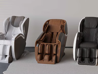 Three Different Colored Massage Chairs in White Brown Black with Modern Design 3d model