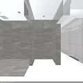 Kitchen Interior With Wine Bottles And Glasses On Metal Shelf Alongside White Cabinets And Appliances