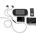 Modern Portable Entertainment Electronics Featuring Headphones Game Console MP3 Player And Digital Camera