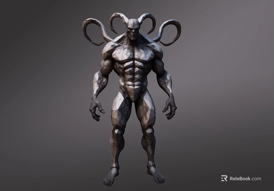 Game Movie Character Muscular Body with Horns and Tentacle Like Rings on Back 3d model 