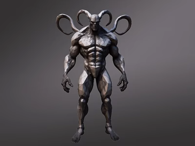 Game Movie Character Muscular Body with Horns and Tentacle Like Rings on Back 3d model