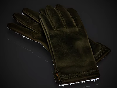 Dark Green Velvet Gloves With Elegant White Fur Trim And Soft Comfortable Texture 3d model