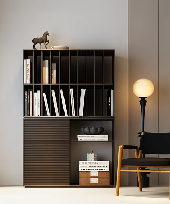 Bookcase Italian Bookcase Open Bookcase Floor Lamp Modern Bookcase Italian Minimalist Bookcase Leisure Chair Modern Leisure Chair 3d model