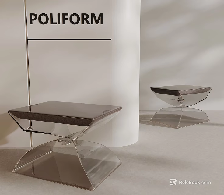 Poliform Modern Coffee Tables With Transparent Base And Dark Tabletop Design 3d model 
