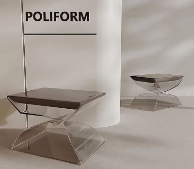 Poliform Modern Coffee Tables With Transparent Base And Dark Tabletop Design 3d model