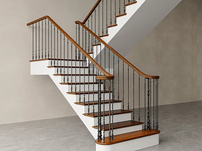 Modern Staircase Design With Wooden Handrail Metal Balusters And White Risers 3d model