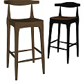Wooden And Black Frame Bar Stools With Brown Leather Seats