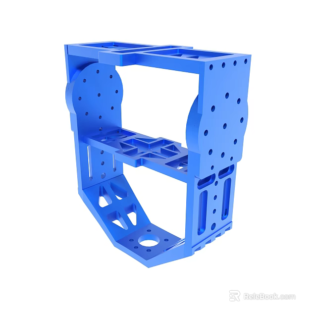 Blue 3D Printed Structural Component With Holes And Complex Frame Design 3d model 
