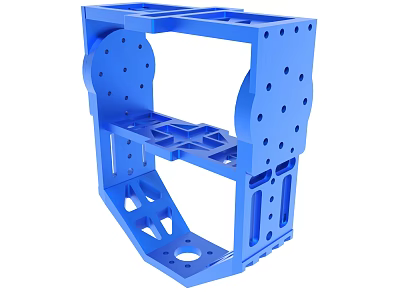 Blue 3D Printed Structural Component With Holes And Complex Frame Design 3d model