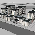 Modern Campus Architectural Complex With Green Lawns Trees Road Parking Cars In Open Area