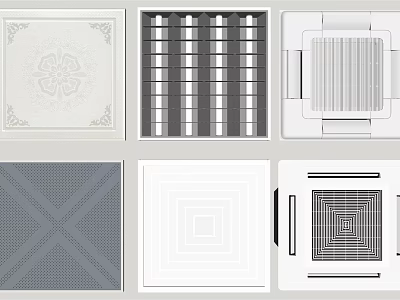 Ceiling Design With Various Patterns Textured Surfaces And Modern Grid Styles 3d model