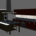 Modern Dark Brown Kitchen Cabinets With Black Countertop Island And Appliances