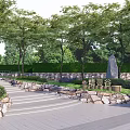 Park Landscape With Stone Steps Stone Walls Green Hedges Trees And Elf Valley Sign
