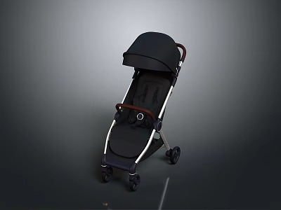 Modern Black Baby Stroller With Canopy Handle And Sleek Design Wheels 3d model