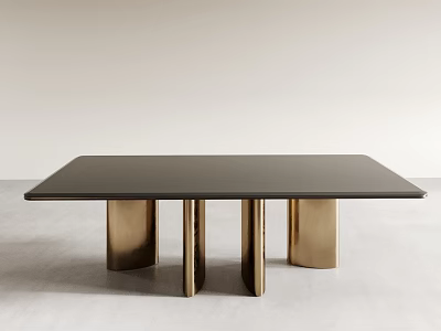 Modern Minimalist Office Desk With Black Tabletop And Gold Cylindrical Legs 3d model