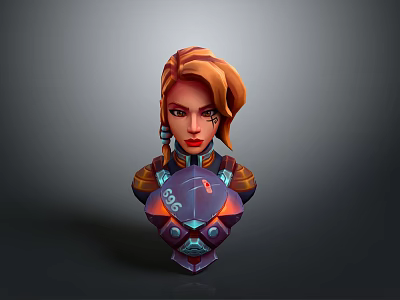 Sci Fi Female Character With Orange Braided Hair Mechanical Armor And Glowing Chest Device 3d model