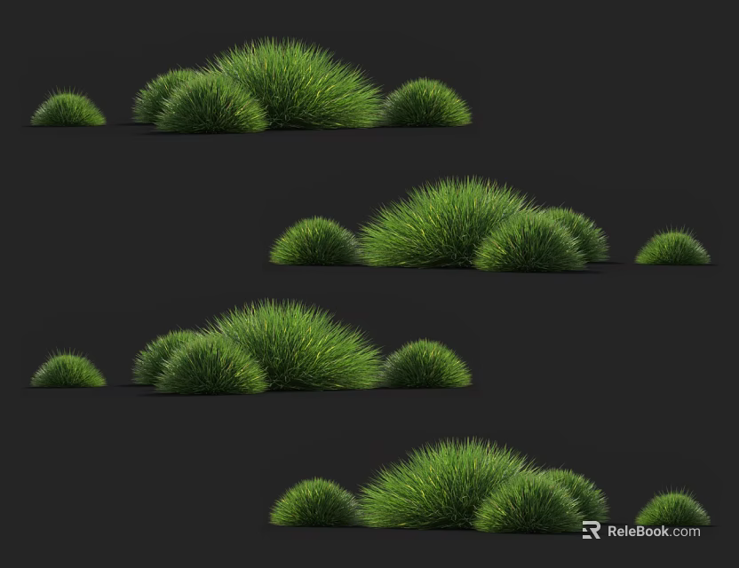 Green Grass Clumps in Various Shapes and Sizes on Black Background for Landscaping 3d model 