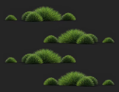 Green Grass Clumps in Various Shapes and Sizes on Black Background for Landscaping 3d model