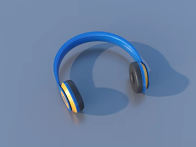 Blue Over Ear Headphones with Yellow Accents and Comfortable Ear Cups for Daily Use 3d model