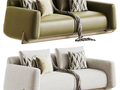 Modern Leather And Fabric Two Seater Sofa With Decorative Pillows And Cozy Throw Blanket 3d model
