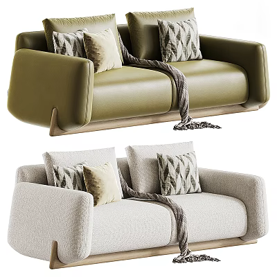 Modern Leather And Fabric Two Seater Sofa With Decorative Pillows And Cozy Throw Blanket 3d model