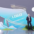 Ideal Photo Taking Spot With Blue White Wave Structure LOGO Green Plants And Mountain Shapes