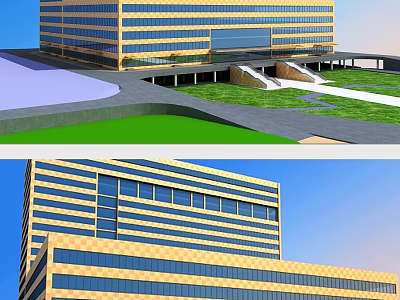 Modern Office Building Exterior Design With Glass Windows Plaza And Green Space 3d model