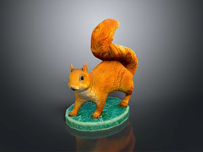 Orange Squirrel Game and Movie Character With Fluffy Tail On Green Base Statue 3d model