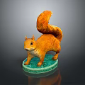 Orange Squirrel Game and Movie Character With Fluffy Tail On Green Base Statue