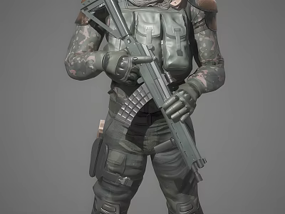 Game And Movie Character In Camouflage Uniform With Tactical Gear And Rifle 3d model