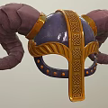 Ornate Purple And Golden Helmet With Ram Horns Intricate Braided Patterns And Studs