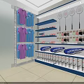 Modern Sports Store Interior With Colorful Clothing Badminton Rackets And Suflne Cans On Shelves