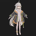 Anime Style Woman With Long Silver Hair Wearing Coat And Shorts On Simple Black Background