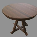 Round Wooden Table With Walnut Tabletop And Crossed Leg Base Design 3d model