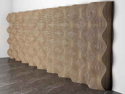 Modern Bedroom Accent Wall With Wavy Grid Texture And Light Brown Finish 3d model