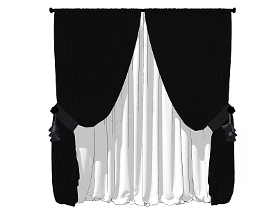Elegant Black And White Double Layer Curtains With Decorative Ties Design 3d model