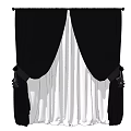 Elegant Black And White Double Layer Curtains With Decorative Ties Design 3d model