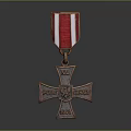 Cross Sculpture Medal Carving with Red White Ribbon and Inscribed NA POUTI HRAFA 1921