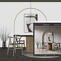 Modern dining table and chair combination chandelier 3d model