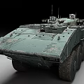 Military Armored Vehicle with Heavy Armor Large Tires and Antennas in Green Weathered Finish