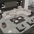 Modern L Shaped Sofa Coffee Table Set With Wooden Table Area Rug And Armchairs