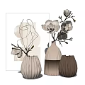 Modern Minimalist Ribbed Ceramic Vases with White Magnolia Blooms and Neutral Tones