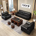 Middle Ancient Office Leisure Area Office Sofa Coffee Table Combination Reception Sofa Leisure Sofa Leather Sofa Kung Fu Coffee Table Side Table Coffee Table Tea Cooker 3d model