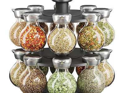 Spices In Glass Jars On Rotating Spice Rack 3d model