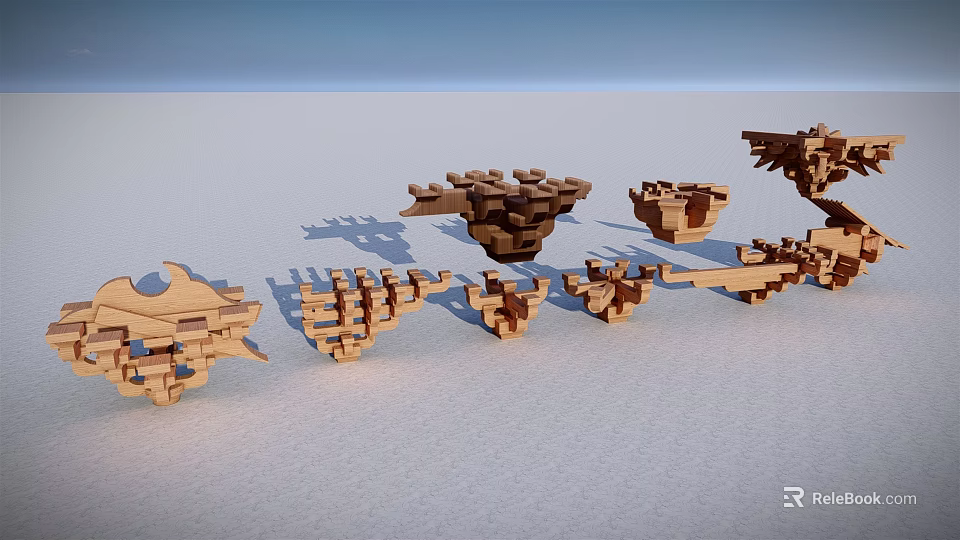 Wooden Architectural Components With Various Shapes And Decorative Structural Design 3d model