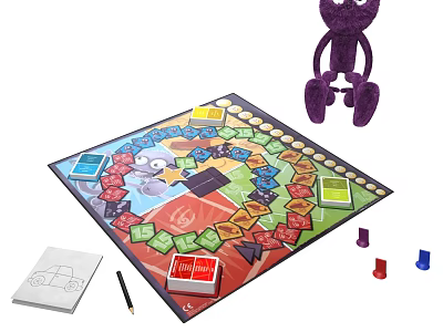 Colorful Board Game Set With Purple Plush Toy Dice Pencil And Game Pieces 3d model