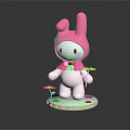 Pink Rabbit Shaped Furniture Decor With Pink Hat White Body Green Base And Small Flower