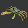 Yellow Crab With Black Eyes And Claws On Black Reflective Background